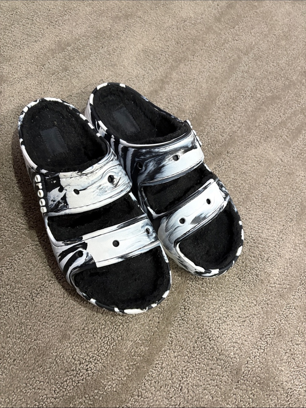 Unisex Black & White Swirl Slide Croc Sandals
